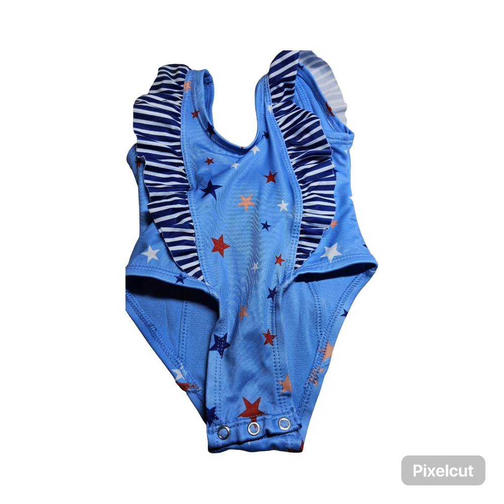1 NWT Outdoor Oasis size 3/6 mos Blue One Piece Swimsuit with Star Pattern - Picture 4 of 7